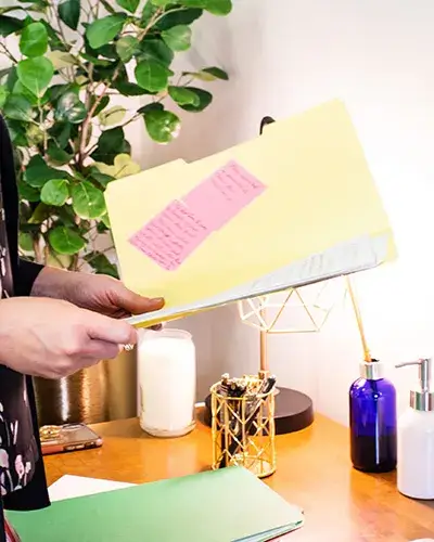 holding-folder A mental health expert holding a patient's folder