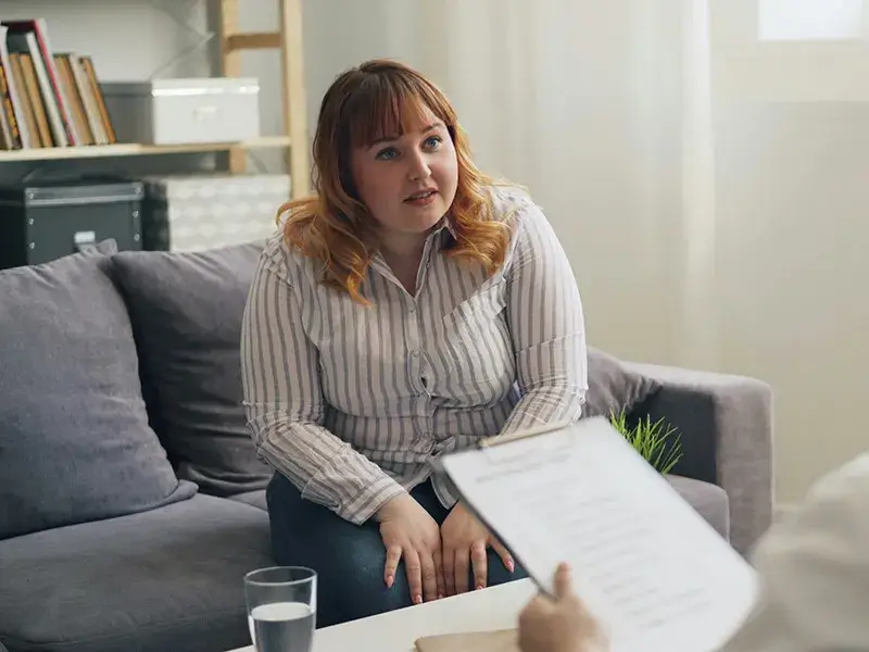 therapy-session A woman in psychotherapy for depression