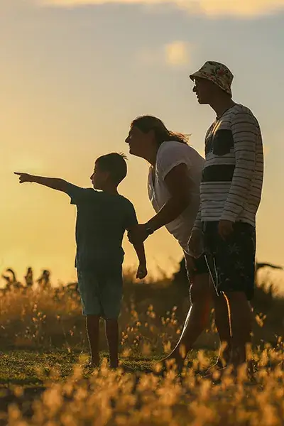 Parents with child outside